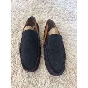 Ferrato Mens Navy Blue Suede Driving Loafers Tan Trim Red Stitching Size 11